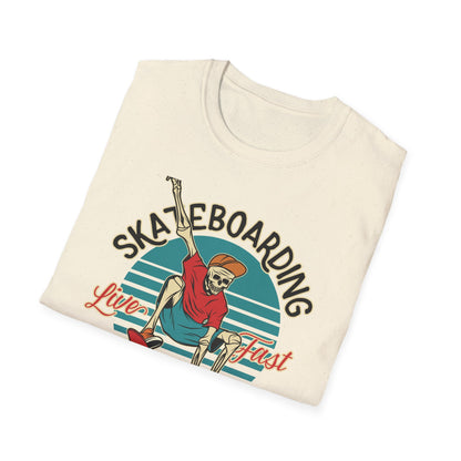 Vintage Skateboarding Skeleton T-Shirt | "Live Fast Die Young" Retro Skater Tee for Edgy Style