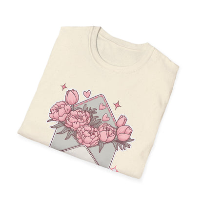 Sweet Love Letter T-Shirt: 'Take All My Love' Peony & Tulip Envelope Tee | Romantic Gift for Her