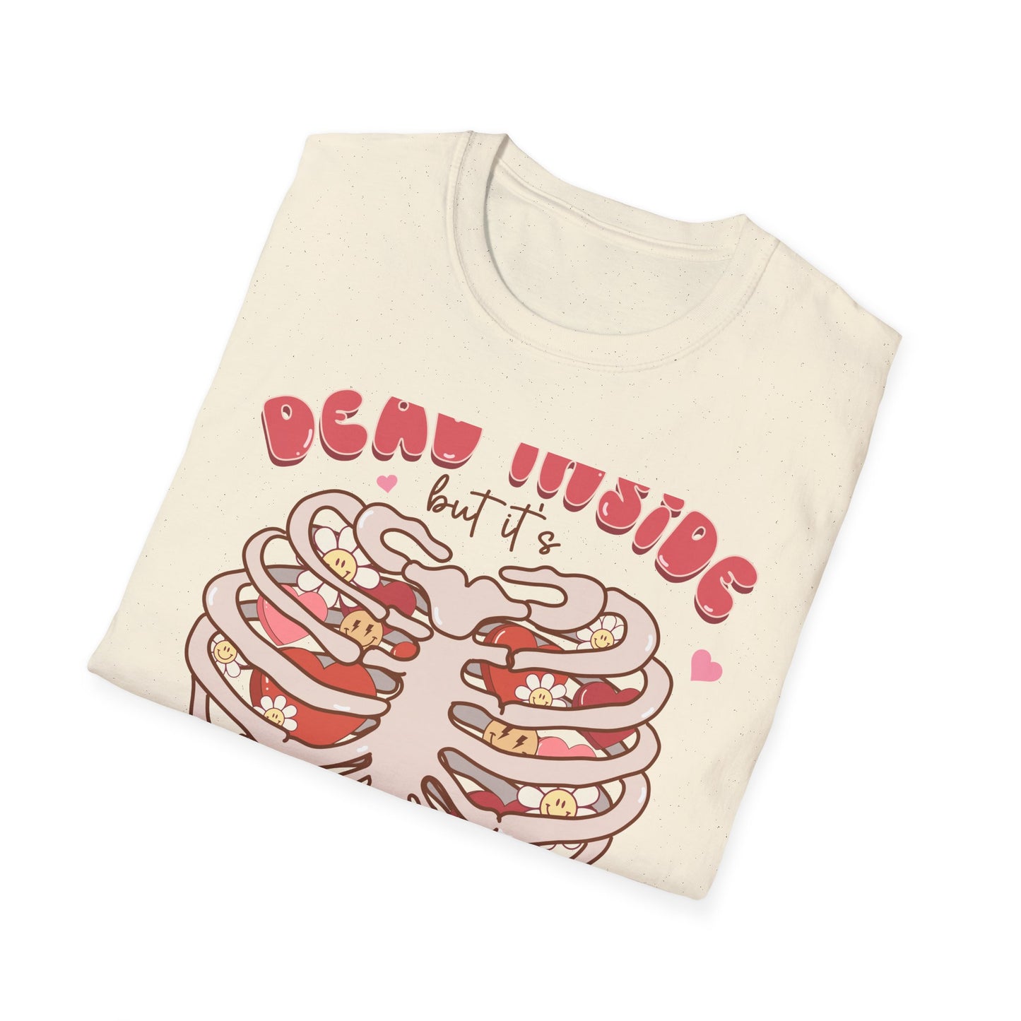 Trendy Dead Inside But Valentine's T-Shirt - Cute Goth Rib Cage Hearts & Daisies Tee | Unique Anti-VDay Humor Gift
