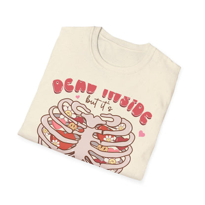 Trendy Dead Inside But Valentine's T-Shirt - Cute Goth Rib Cage Hearts & Daisies Tee | Unique Anti-VDay Humor Gift