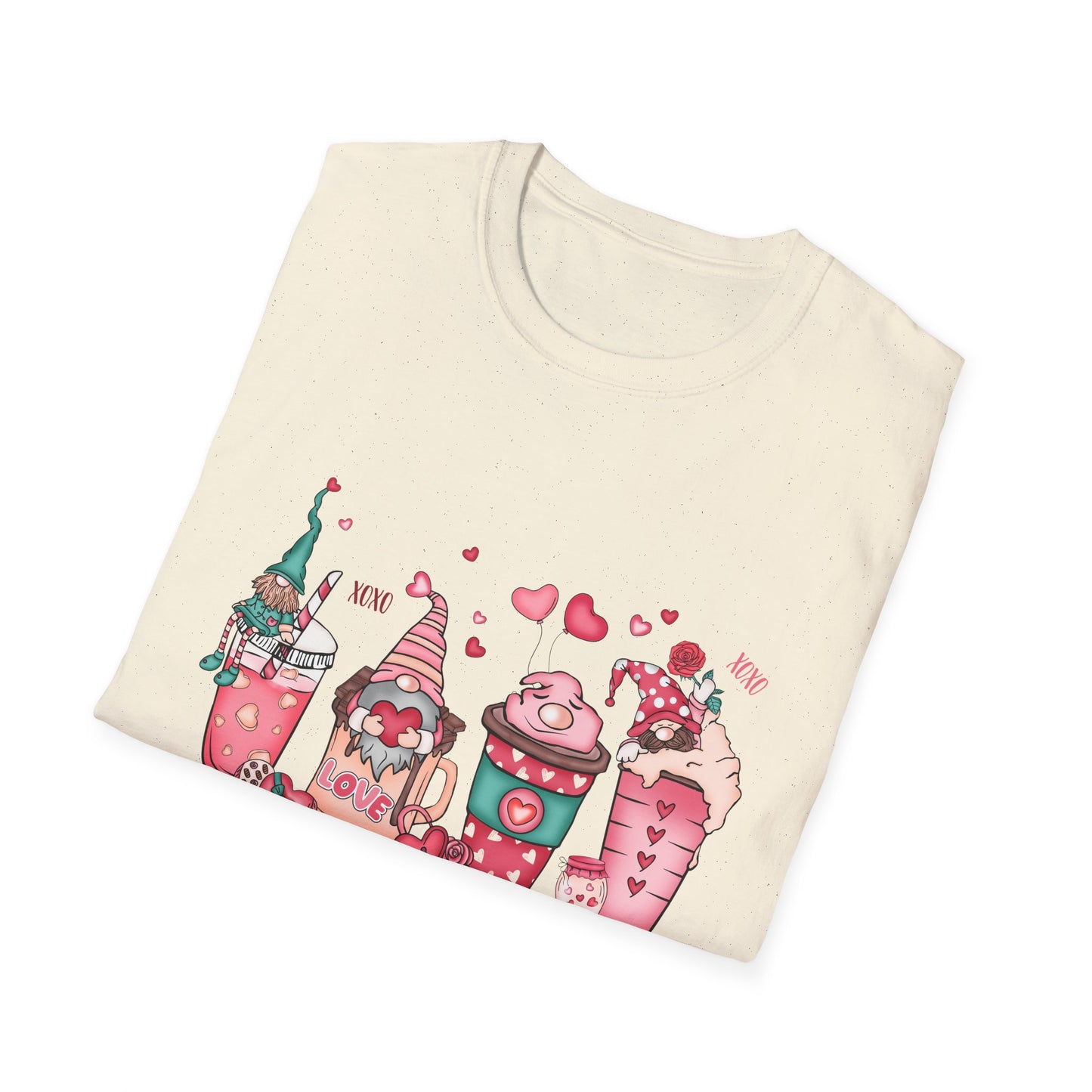 Adorable Coffee is My Valentine Gnomes T-Shirt | Whimsical Hearts & Coffee Lover Tee | Funny Anti-Valentine Gift