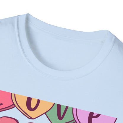 Retro Love More Worry Less T-Shirt - Groovy Candy Hearts & Positive Message Tee for Women & Teens | Inspiring Vibes