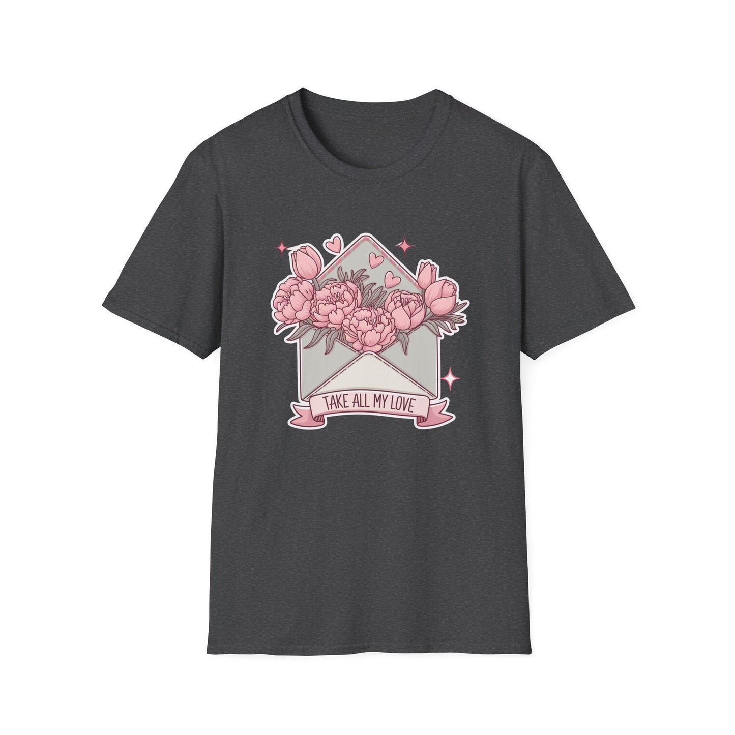 Sweet Love Letter T-Shirt: 'Take All My Love' Peony & Tulip Envelope Tee | Romantic Gift for Her