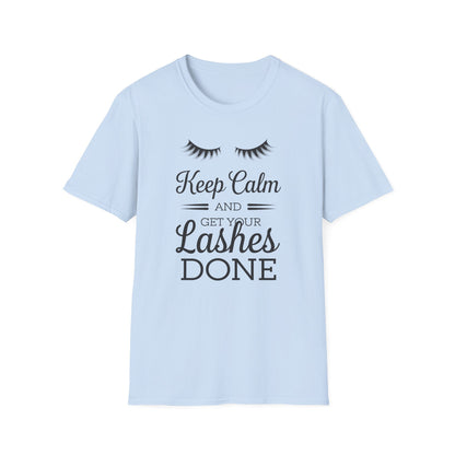 Keep Calm & Get Your Lashes Done T-Shirt | Chic Beauty Lover & Lash Tech Gift Tee | Fun, Trendy Lashes Top