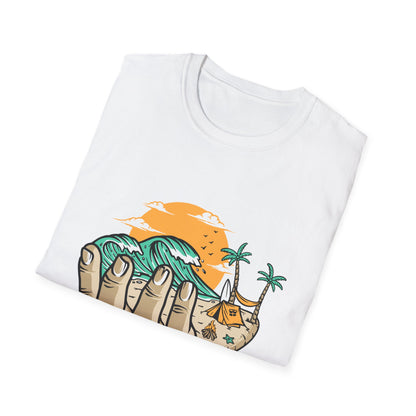 Epic Beach Life Hand T-Shirt | Surf, Camp & Travel Adventure Tee | Vibrant Tropical Sunset Vacation Top