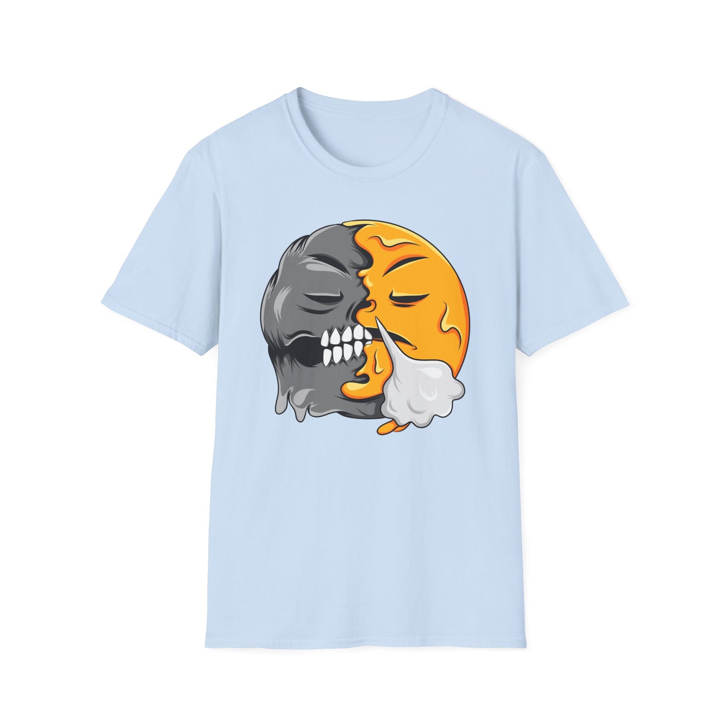 Vibrant Sleepy Skull Moon T-Shirt | Edgy Celestial Vapor Graphic Tee - Unique Streetwear Art