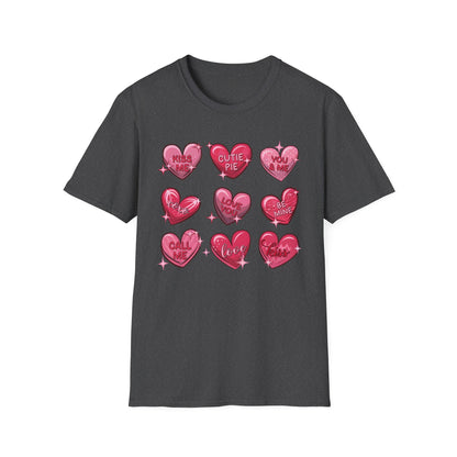 Charming Sweetheart Candy Hearts T-Shirt | Iconic Valentine's Day Love Messages Tee for Couples & Friends