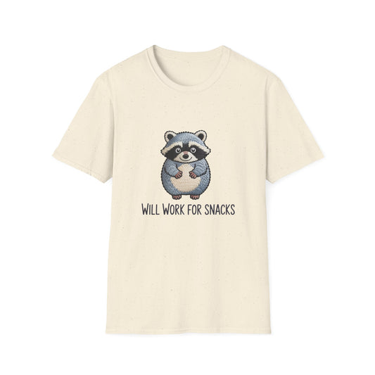 Hilarious Raccoon 'Will Work For Snacks' T-Shirt - Adorable Foodie & Animal Lover Graphic Tee