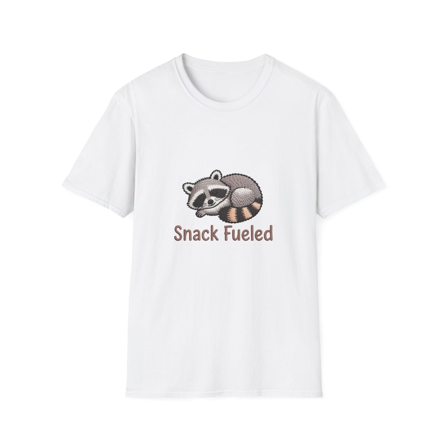 Adorable "Snack Fueled" Sleeping Raccoon T-Shirt | Cozy Animal Lover Tee | Hilarious Foodie Gift for Snack Enthusiasts