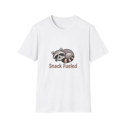Adorable "Snack Fueled" Sleeping Raccoon T-Shirt | Cozy Animal Lover Tee | Hilarious Foodie Gift for Snack Enthusiasts