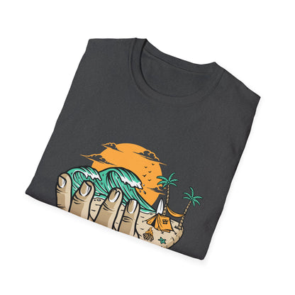 Epic Beach Life Hand T-Shirt | Surf, Camp & Travel Adventure Tee | Vibrant Tropical Sunset Vacation Top