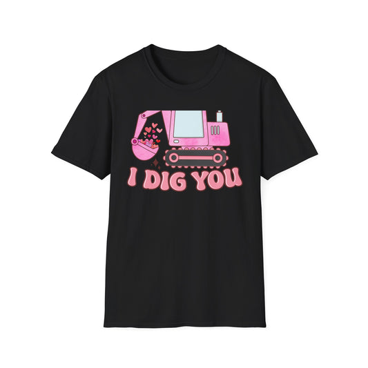 Adorable I Dig You Pink Excavator T-Shirt with Hearts - Sweet Valentine's Day Love & Construction Tee Gift