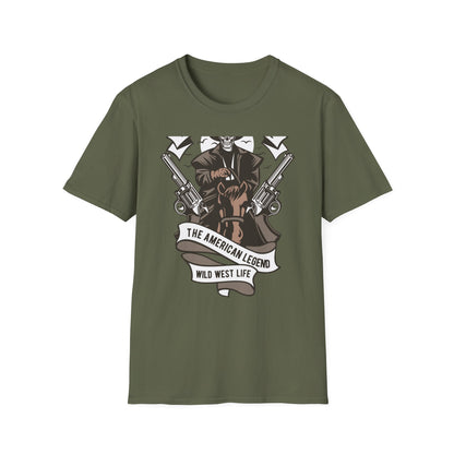Legendary Wild West Skeleton Cowboy T-Shirt - Iconic American Legend & Vintage Outlaw Rider Tee for Men, Epic Western Culture Fan Gift