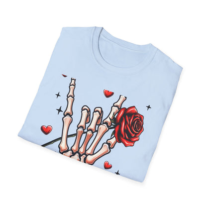 Unleash Your Dark Romance: 'Loved to Dead' Skeleton Rock Hand Rose T-Shirt | Edgy Gothic Valentine's Gift