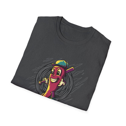 Epic Chili Pepper Baseball Player T-Shirt - Vibrant Cartoon Hot Pepper Tee for Sports Fans | Unique Game Day Apparel