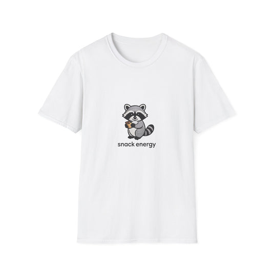 Whimsical Raccoon Snack Energy T-Shirt | Adorable Animal Lover & Foodie Essential Tee Gift