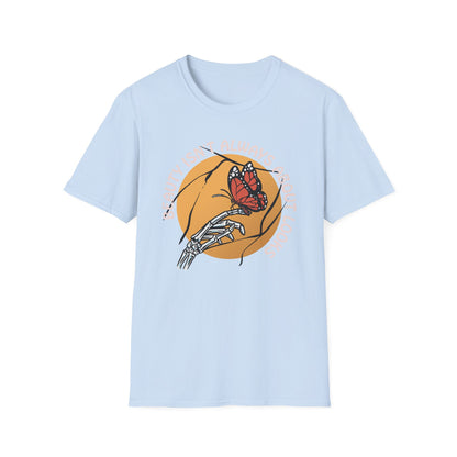 Expressive Skeleton Hand & Monarch Butterfly T-Shirt | 'Beauty Isn't About Looks' Deep Meaning Art Tee