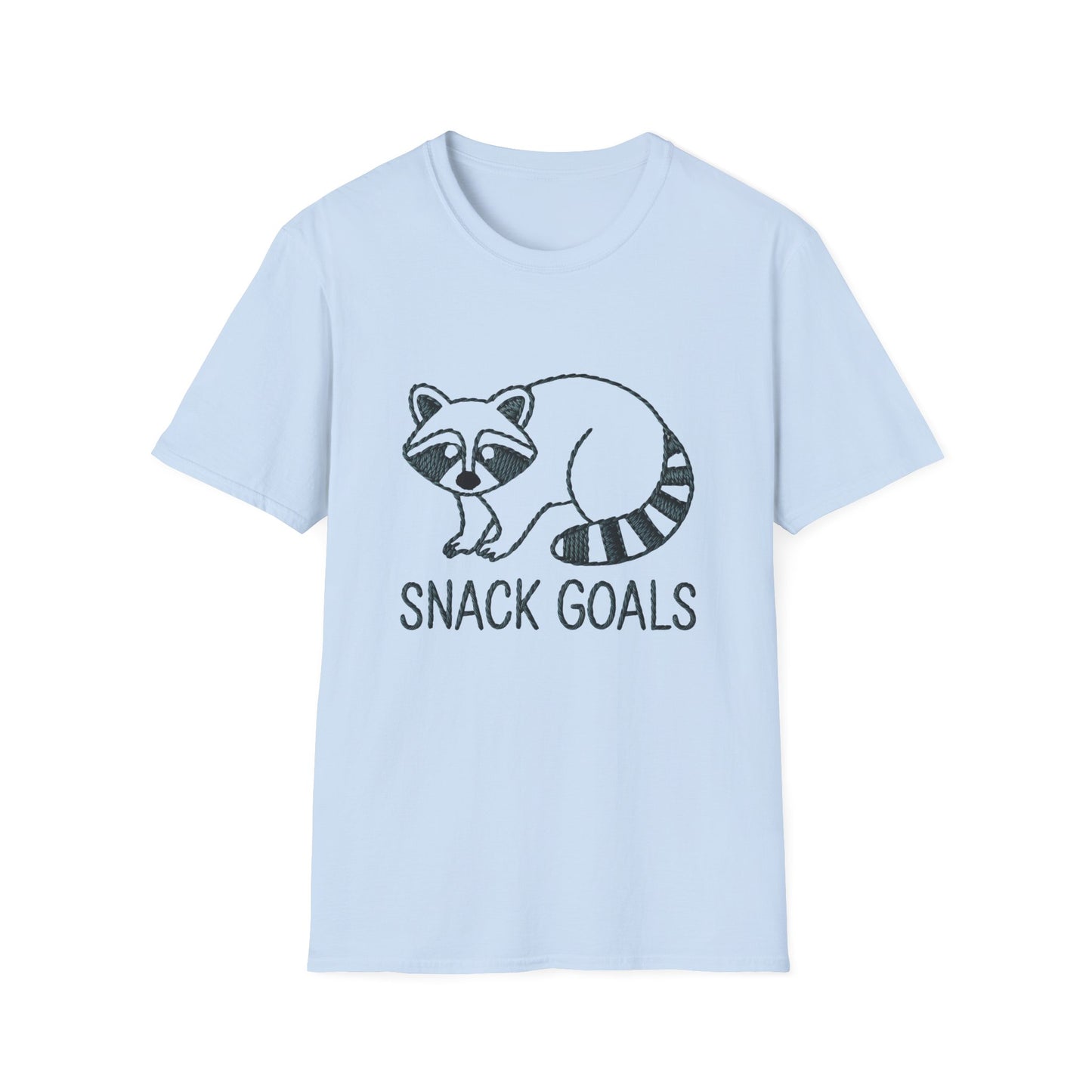 Cute Raccoon 'Snack Goals' T-Shirt | Adorable Embroidered Look Foodie Tee | Funny Animal Lover Gift