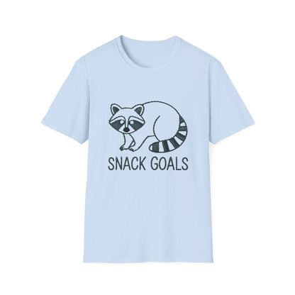 Cute Raccoon 'Snack Goals' T-Shirt | Adorable Embroidered Look Foodie Tee | Funny Animal Lover Gift