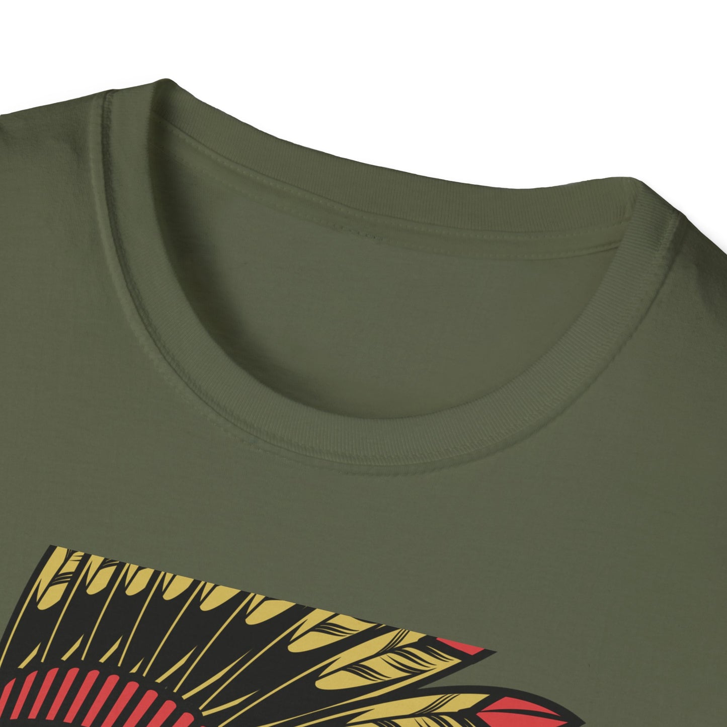 Bold Indigenous Warrior Chief T-Shirt | Majestic Feather Headdress & Tomahawks Tee | Powerful Cultural Design Gift