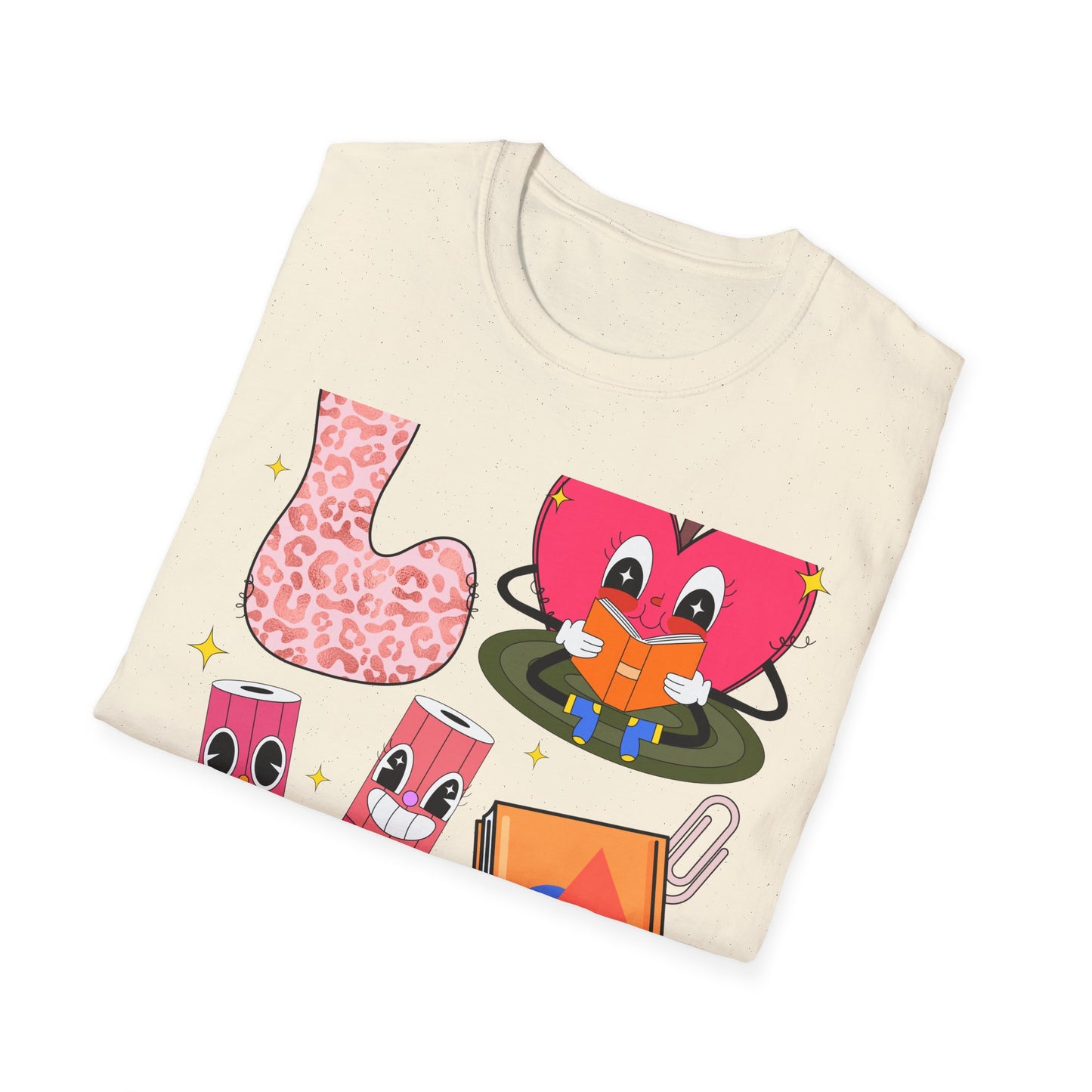 Groovy Leopard 'L' Back to School T-Shirt | Whimsical Reading Apple & Pencil Pals Tee | Fun Teacher Student Gift Idea