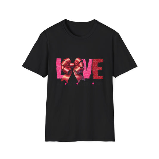 Sparkling LOVE Glitter Bow T-Shirt | Chic Valentine's Day Tee for Her | Dazzling Romantic Gift
