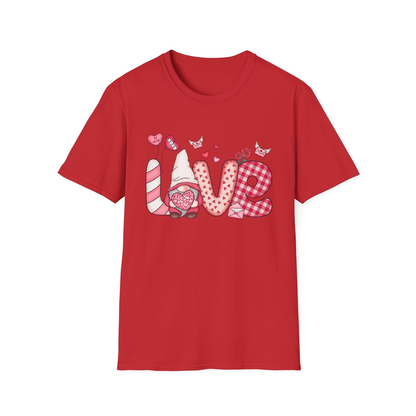 Charming Valentine's LOVE Gnome T-Shirt - Adorable Heart & Rose Tee for Her, Perfect Romantic Gift Idea