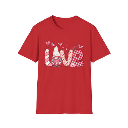 Charming Valentine's LOVE Gnome T-Shirt - Adorable Heart & Rose Tee for Her, Perfect Romantic Gift Idea