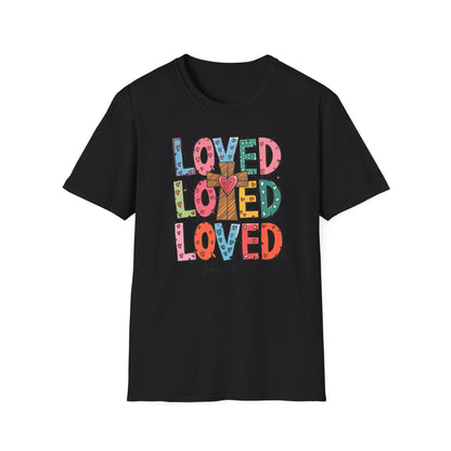Vibrant Loved John 3:16 T-Shirt | Christian Faith Cross Hearts Tee | Uplifting Scripture Apparel for Women & Believers