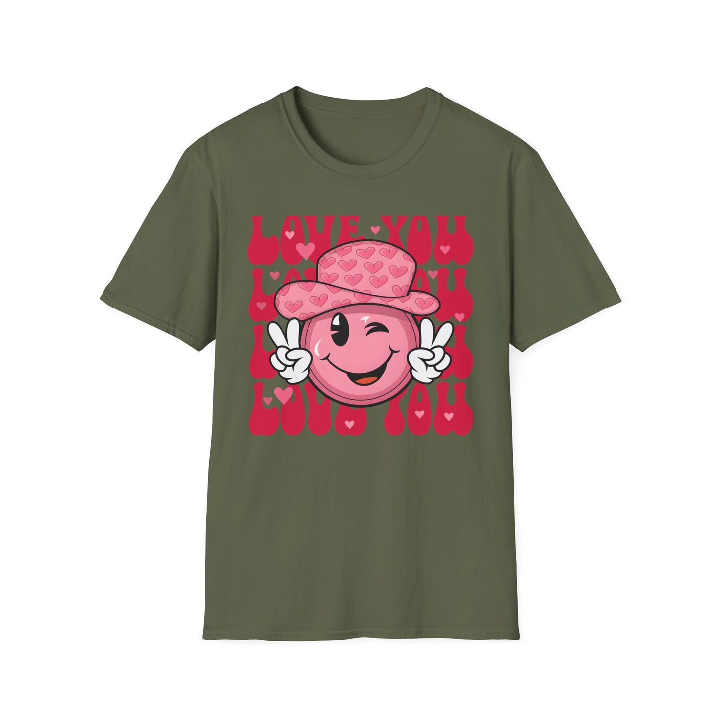 Super Cute Groovy Smiley Face T-Shirt - Pink Hearts Cowboy Hat & Peace Sign - Awesome 'Love You' Tee for Valentine's Day