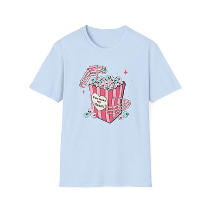 Spooky-Cute 'You Make My Heart' Skull Popcorn T-Shirt - Pastel Goth Love Tee Gift