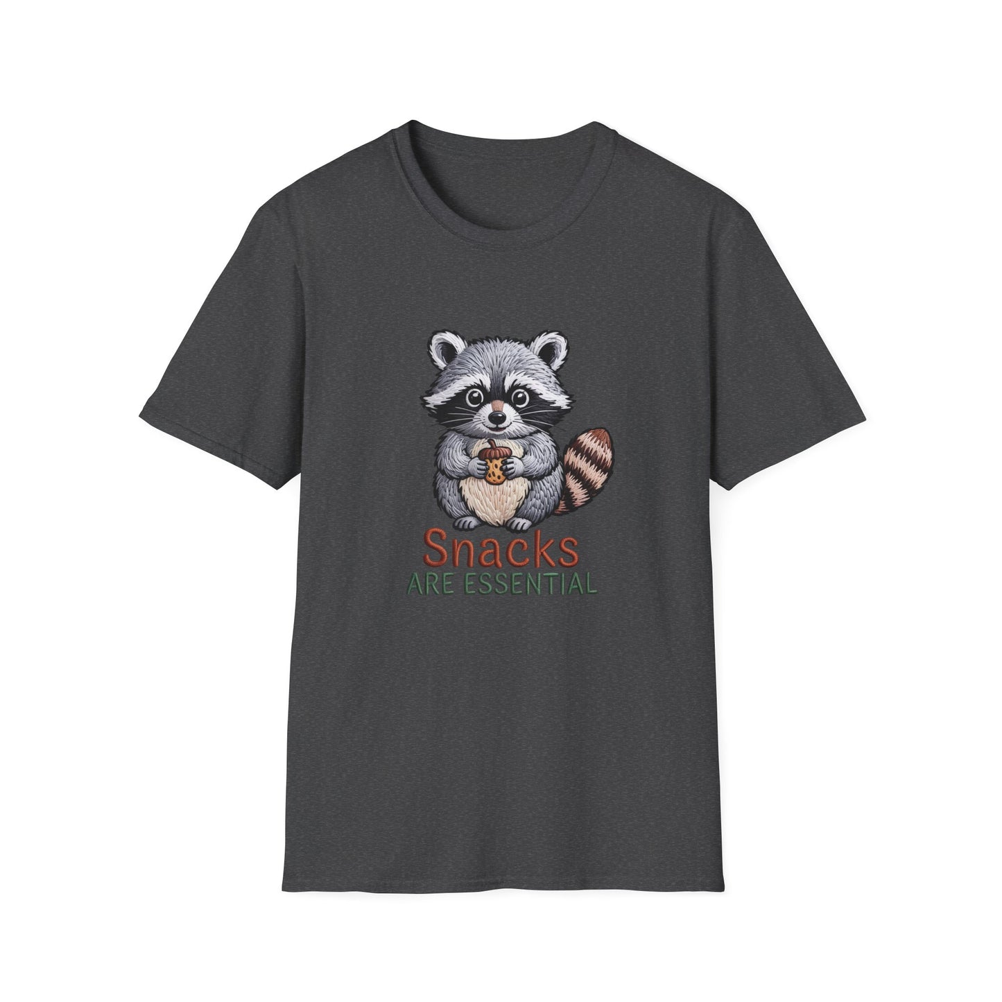 Hilarious "Snacks Are Essential" Raccoon T-Shirt | Adorable Animal Lover Tee | Ultimate Comfort & Style