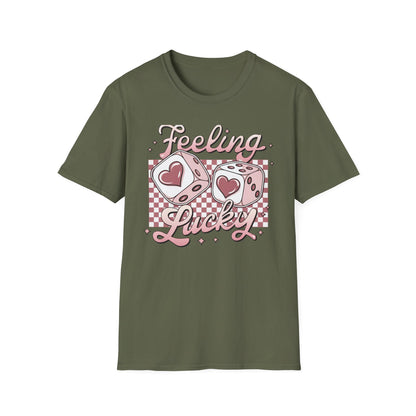 Feeling Lucky Dice Hearts T-Shirt | Chic Pink Aesthetic Tee | Trendy & Playful Love Design for Her