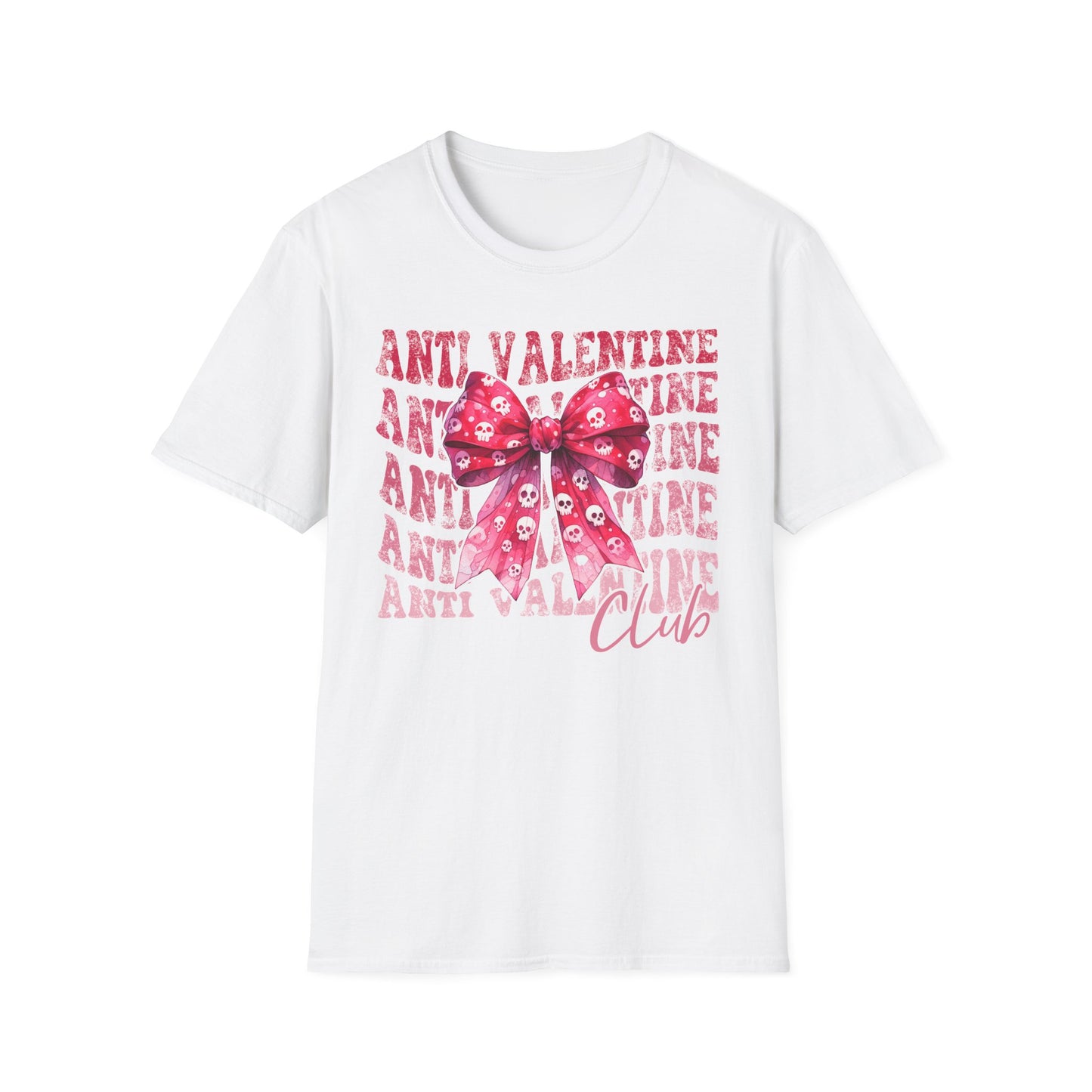 Sassy Anti Valentine's Club T-Shirt: Edgy Pink Skull Bow Tee | Unique Valentine's Day Rejection & Goth Aesthetic Statement Top