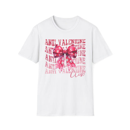 Sassy Anti Valentine's Club T-Shirt: Edgy Pink Skull Bow Tee | Unique Valentine's Day Rejection & Goth Aesthetic Statement Top