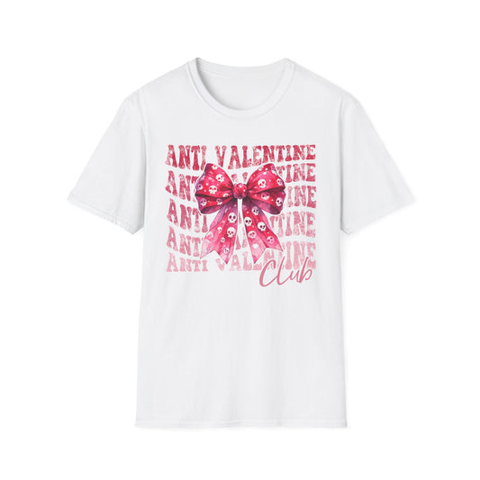 Sassy Anti Valentine's Club T-Shirt: Edgy Pink Skull Bow Tee | Unique Valentine's Day Rejection & Goth Aesthetic Statement Top