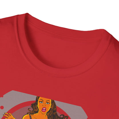 Edgy Retro Pin-Up Girl & Cracked TV Bowling T-Shirt | Bold Pop Art Vibe Women's Tee | Unique Vintage Statement Gift