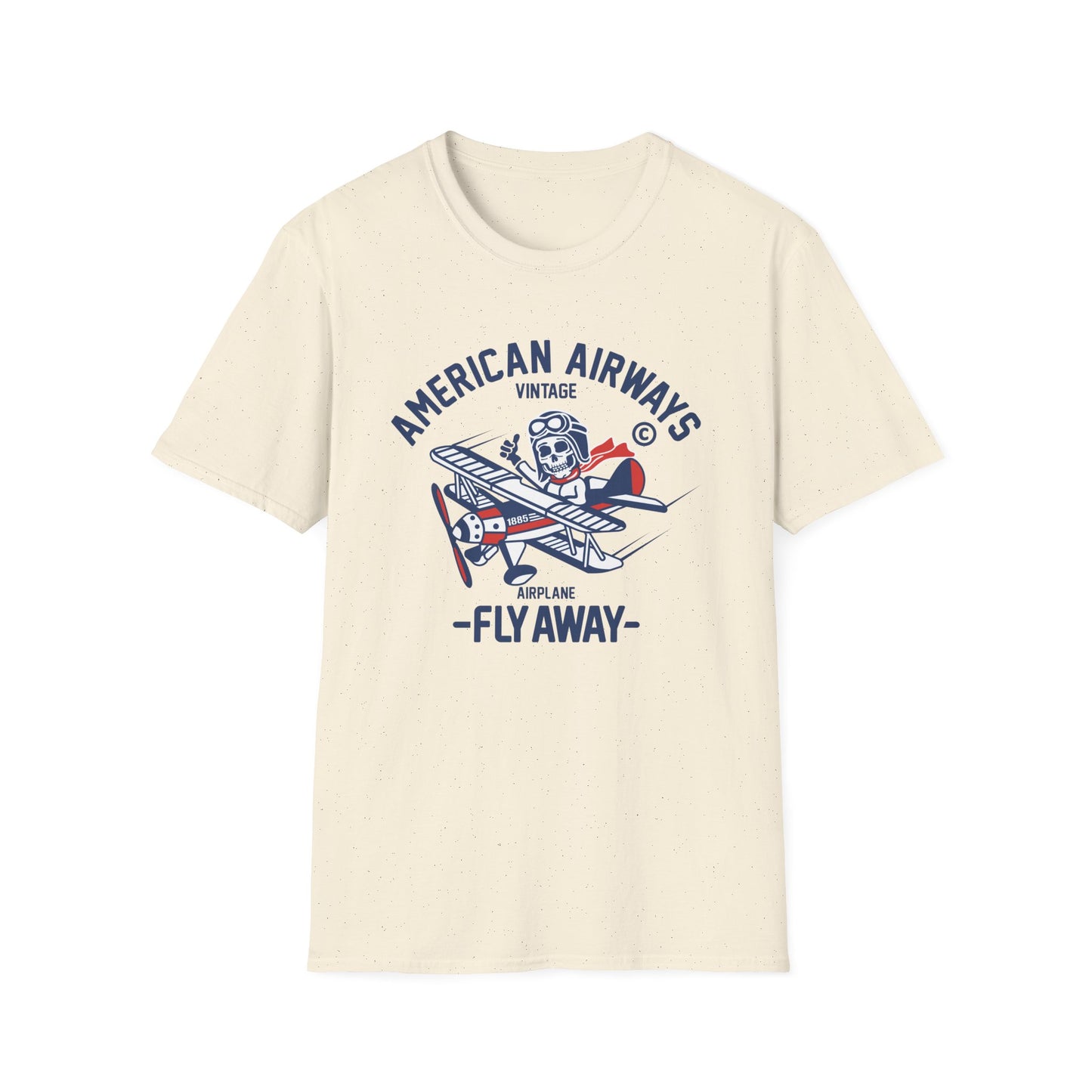 Vintage Skeleton Pilot Biplane T-Shirt - American Airways Fly Away Retro Aviation & Thrilling Thumbs Up Tee