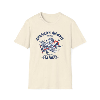 Vintage Skeleton Pilot Biplane T-Shirt - American Airways Fly Away Retro Aviation & Thrilling Thumbs Up Tee