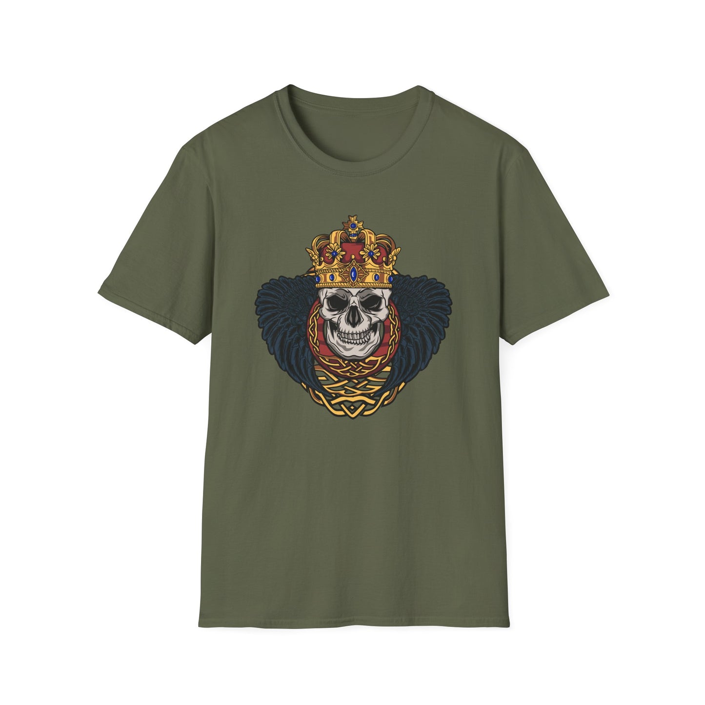Majestic Regal Skull T-Shirt | Crowned King Skull with Dark Wings & Celtic Knot | Gothic Fantasy Apparel Gift