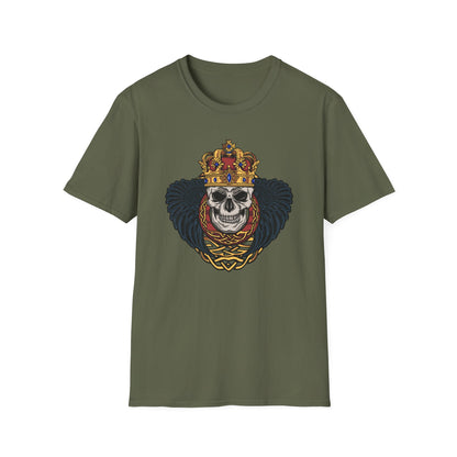 Majestic Regal Skull T-Shirt | Crowned King Skull with Dark Wings & Celtic Knot | Gothic Fantasy Apparel Gift