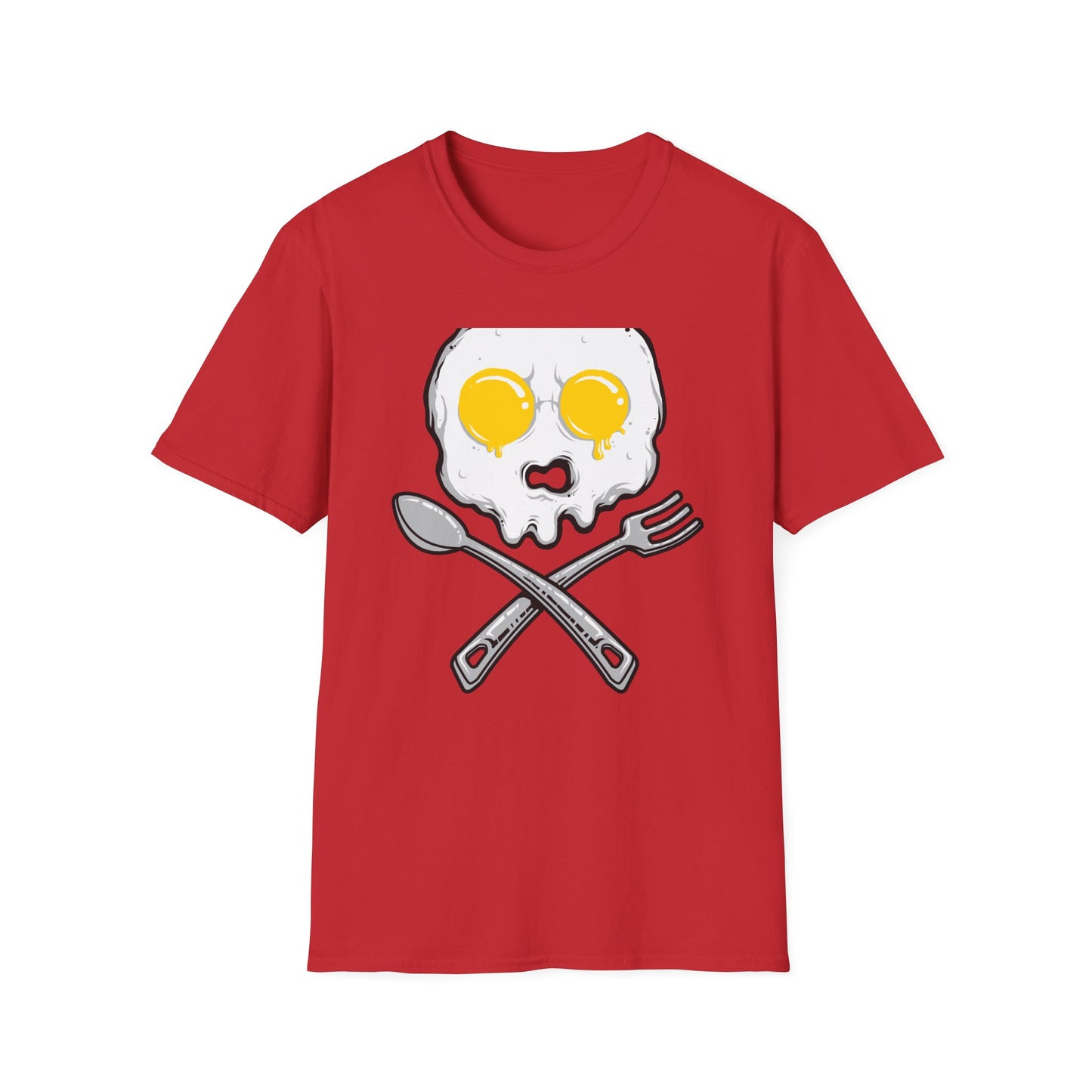 Epic Fried Egg Skull & Cross Utensils T-Shirt | Breakfast Lover & Chef Foodie Graphic Tee