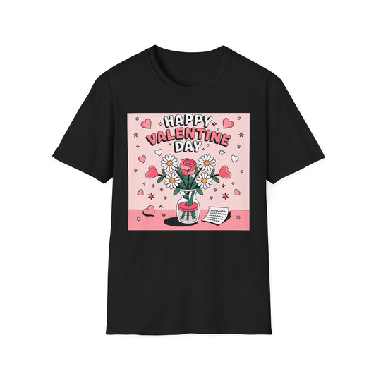 Happy Valentine's Day Floral T-Shirt | Retro Hearts & Daisy Bouquet Tee | Sweet Romantic Gift Idea