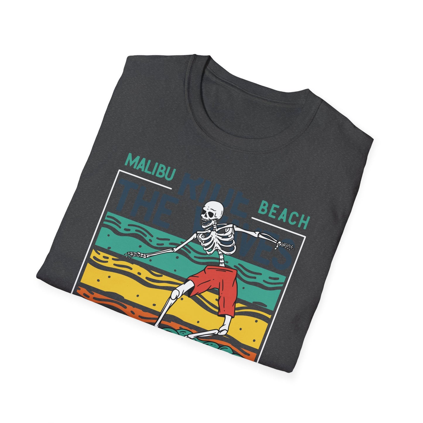 Epic Malibu Skeleton Surfer T-Shirt - Ride The Waves California Beach Retro Tee | Unique Vintage Style Surf Graphic