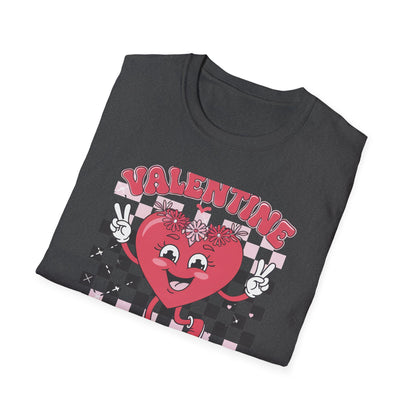 Groovy Valentine Vibes T-Shirt | Adorable Retro Heart Peace Sign Tee with Flower Crown for Valentine's Day