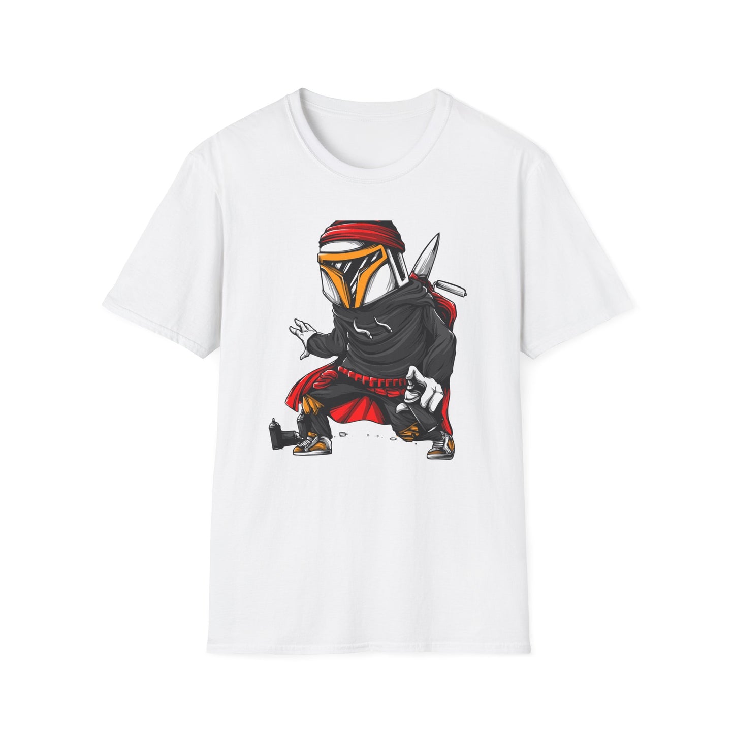 Epic Urban Mandalorian Graffiti Artist T-Shirt | Unique Sci-Fi Street Art Tee | Cool Bounty Hunter Fan Gift