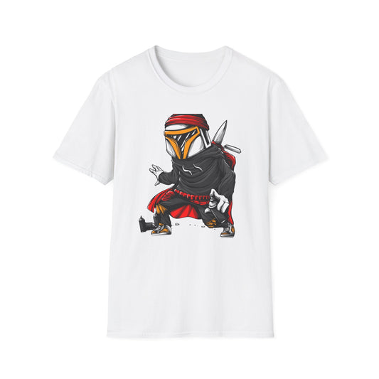 Epic Urban Mandalorian Graffiti Artist T-Shirt | Unique Sci-Fi Street Art Tee | Cool Bounty Hunter Fan Gift