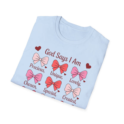 Uplifting God Says I Am T-Shirt | Empowering Christian Faith Tee for Women | Divine Self-Worth Affirmation Gift