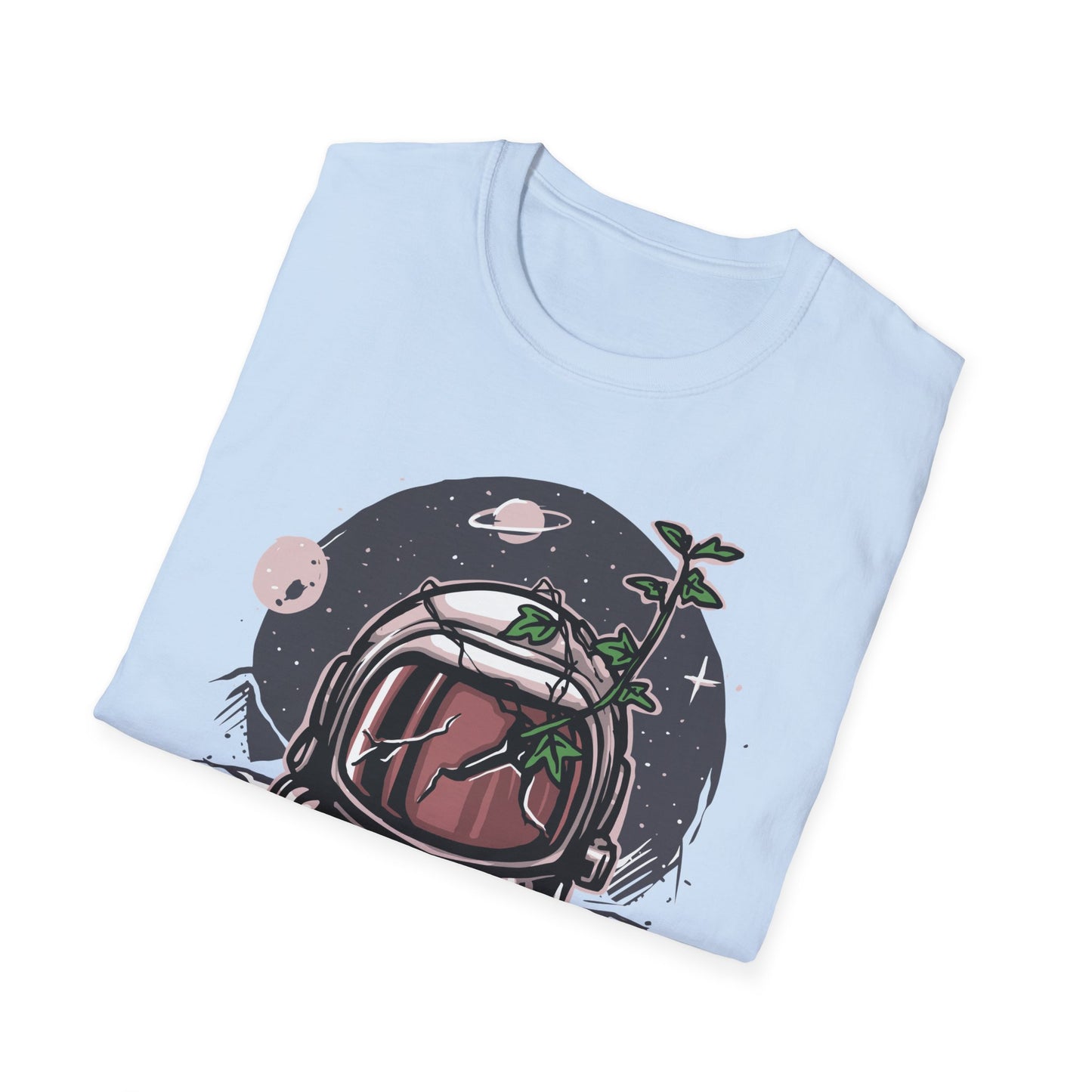 Resilient Space Bloom Astronaut Helmet T-Shirt | Unique Cosmic Growth Graphic Tee for Nature & Sci-Fi Lovers