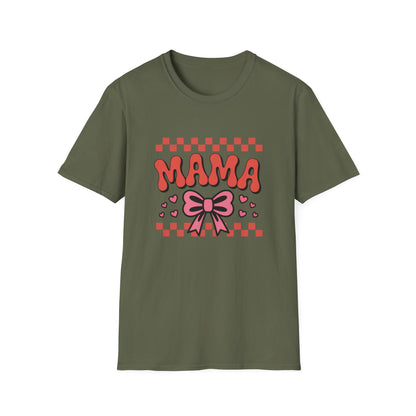 Groovy Mama T-Shirt | Adorable Pink Bow Hearts & Checkerboard | Perfect Mother's Day Gift for Trendy Moms